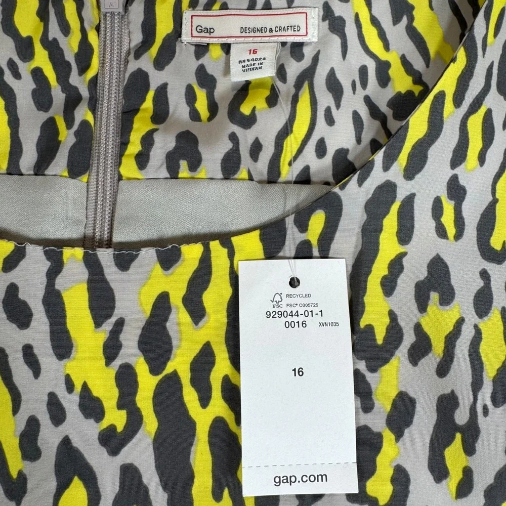 GAP New‎ Animal Print Sleeveless Sheath Dress Yellow Gray Black Plus Size 16